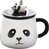 Muggar Kawaii Big Panda Ceramic Cup Milk Coffee With Spoon Lid Tea Cups Thermal Water Flaskor 450 ml för barn Julpresent