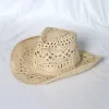 Cappello da cowboy Hollow Paglie Cappello da donna Summer Sun Protection Cap Man Woman Beach Shade Cappelli rotola brima bride