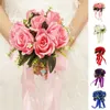 Dekorative Blumen Braut Brautjungfer Hochzeit Bouquet Weiße Seidenrosen Künstliche Braut Boutonniere Stifte Mariage Accessoires