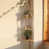 Dekorative Teller lebendige Holzregal -Eckzimmer -Ständer Dekor Hängende Regale Home Boho Schlafzimmer schwimmendes Wanddreieck Display