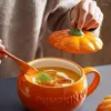 Mokken keramische pompoenvorm Halloween Cups met deksel retro koffie mok email emaille handgreep veilige magnetron voor herfstmelk keukenbenodigdheden