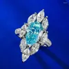 Cluster Ringe Luxus Aquamarin Diamond Ring Real 925 Sterling Silber Party Ehering für Frauen Männer Verlobungs Schmuck Geschenk