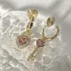 Studörhängen 2024 Symmetrisk Pink Love Zircon Key Fresh and Sweet Mygginjoin rökningsplatta Ear Clip Present Partihandel