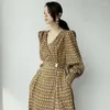 Günlük elbiseler Uzun kol v Boyun Baskı Çiçek Maksi Elbise Kadınlar İçin 2024 Parti Zarif Kadın Vintage Lüks Yüksek Bel Bahar A-Line