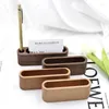 Hooks Solid Wood Business Card Holder With Pen Slot For Desk Wooden Display Memo Pad Cards Stand Box Office Tabletop