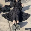 Podstawowe sukienki swobodne japońskie harajuku kobiety czarne sukienki midi gotyckie szelki bandaż vintage marszczone długie workowate cosplay costu dh7cl