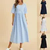 Femmes Vintage Cotton Linn Robe midi respirante Y2K Fashion Summer Malf-manches solides robes décontractées hautes Verstidos élégants 240407