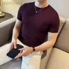 Herren lässige Hemden Sommer atmungsaktive T-Shirts für Männer koreanische Luxuskleidung O-Neck Kurzarm Strick-Herren T-Shirt Fashion hohl Tops Tees 3xl 2449