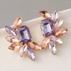 Stud Earrings Retro Fashion Gold Color Exaggerated Colorful Crystal Flower For Women Big Romantic Jewelry