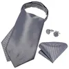 Design män ascot slips med ring silver check bröllop formell cravat silk själv brittisk stil nacke handduk set dibangu240409