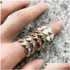 Rings Hematite Moonstone Heart Stainless Steel Mixcolor Natural Stone Ring For Women Fashion Elastic Rope Adjustable Drop Delivery Je Dhdwe