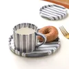 Mugs 200ml Hand Drawn Striped Ceramic Mug Office Coffee Cup With Cups And Plate Set Breakfast Milk Afternoon Tea Dessert