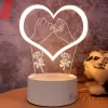 Mignon 3d Night Lampe Bureau Night Light Boys and Girls Holiday Valentin's Day Gift Wedding Decorative Bedroom Bedside Table Lampe