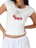 T-shirts pour femmes T-shirt de culture de base des femmes manches courtes à manches courtes en dentelle d'été