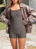 Dames strakke duimgat yoga jumpsuit shorts Solid Color Long Sleeve vierkante nek workout Romper Gym Unitard Playsuit