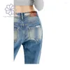 Women's Jeans Autumn Winter American Vintage Washed Wome Straight Tube Loose Wide Leg Light Blue Trouser Denim Pants