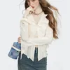 Camicette da donna Gidyq Streetwear Streetwear Women Shirts Style American Casual Sexy Lace su Tops a maniche lunghe Y2K Stripe femminili All Match