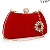 Kvällspåsar Elegant Velor Hard-Surface Women Rektangel Box Bag Handväskor Black Red Fashion Party Clutches Ladies Bolsa Feminina