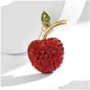 دبابيس دبابيس yysunny أزياء الزركون الحمراء التفاح للنساء الفاكهة الكلاسيكية cor pin الإناث brooch ملحقات الملابس المجوهرات هدية drop d dh7xg