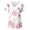 Christmas Nurse Uniform Women Medical Scrubs Santa Claus Elk Print Short Sleeve Pocket Overalls Carer Healthcare Working Uniform