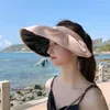 女のためのベレー帽の夏の帽子広い縁の空のトップトップレディハット日焼け止めサンバイザービーチキャップアウトドアサイクリングポータブル