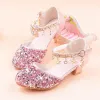 Turnschuhe Blumen Kinder Strass -Prinzessin Kleidungsschuhe für Mädchen Silber High Heels Model Show Kristall Single Schuhe 6 8 10 14 16 Jahre