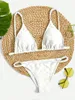 Kvinnors badkläder strängpärlor Bikinis 2024 Kvinnor Sexig triangel baddräkt Solid kvinnlig vadderade badare Badande badbaddräkt strandkläder