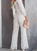 ChronStyle Elegante Frauen Spitze Weitbeinhosen Overall -Einricht