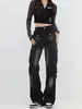 Jeans para mujeres Mujeres Black Gothic Cargo Harajuku Estética Vintage 2000 Trashy Braushy de gran tamaño Y2K Pantalones de mezclilla holgados Jean Pantalones Emo Ropa