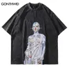 T-shirts masculins T-shirt surdimensionné en détresse Streetwear Hip Hop Vintage Robot Graphic Print Tshirt Men HARAJUKU TE-shirts à manches courtes décontractées J240409