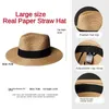 Mężczyzna składany wielka głowa słomka Panama Summer Outdoors Cowboy Hat Sandy Sun Hats Man Plus Size Fedora Hat 57cm 60cm 64cm240327