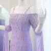 Arabski Sharon Said Lilac Mermaid Evening Dress with Cape Sleeves 2024 Dubai Beade Women Formalne suknie imprezowe