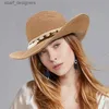 Szerokie brzegowe czapki wiadra czapki gemvie 2022 Tassels Cowgirl Summer Hat Hat Hat For Women Men Men Western Cowboy Hat Lady Trendy Wheven Sun Hat Beach Cap Y240409