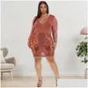 Robes de taille plus kexu club de fête club femme mode cou rond-coude élégant robe de paillette yer maille patchwork livraison de gouttes de soirée appa dhm3u