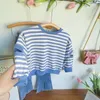 Mädchen Kleidungsstücke koreanische Mode gestreifte Sweatshirt Tops Flared Jeans 2pcs für Kinder Mädchen Frühling Herbst Anzug Outfits 240401