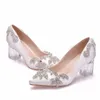 Dress Shoes Crystal Queen High Heels Luxury Satin Silk Wedding Bride Clear Christmas Day Evening Party Pumps H240409