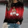 Sweatshirts Nouveau Tshirt décontracté pour femmes Fashion Christmas Print Pullover 2023 AUTOM / HIVER LOBE ROUND COU ROND PLUS TIME TOP