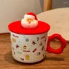 Mugs Christmas Mug Present Porcelain Coffee Cup With Lid And Spoon Creative Santa Claus Milk Tea Water