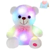 20 cm schattige witte beer pluche pop met LED -lichte dieren kawaii beer poppen roze boog knuffel kussen valentijnsdag speelgoed voor meisjes