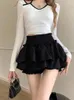 Spódnice houzhou kawaii mini spódnica kobiety słodkie seksowne baletko-baletkore czarny biały talia A-line marszcząca patchwork lolita szorty koreańskie