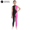 Stage Wear Kids Girls Shiny Dimonds Sleeveless One Piece Unitard Full Body Ice Skating Bodysuit Gymnastics Ballet Dance Tumbling Leotard