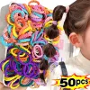 50/5pcs farbenfrohe Blumenhaarbindungen Mädchen Kinder Hoch elastische Gummi -Band -Stirnband Scrunchie Sweet Seil Ponytailhalter Accessoires