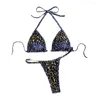 Kadın Mayo İki Parçalı Mayo Leopar Baskı Halter Sütü Sahte İnciler Bikini Set Kadınlar İçin Set Seksi Beach Good With Hızlı Kurutma Kumaş 2