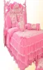 Korean style pink Lace bedspread bedding set king queen 4pcs princess duvet cover bed skirts bedclothes cotton home textile 2012095634303