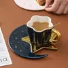 Mugs Nordic Irregular Ceramic Coffee Mug Creative Gold-painted Handle Fashion Star And Moon Shape Cup Saucer