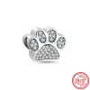 925 Sterling Silver Bästa vän Lucky Cat Dog Paw Print mousserande hjärtpärlor Fit Original Pandora Charms Armband Women smycken