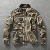 Hombres Jacket Military Denim Retro Cargo Jurdanías con capucha Multi Pockets CAMO Tops Field Fashion Fashion Coats Uniforme 240327