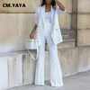 Cmyaya Basic Elegant Womens Tracksuit Blazers à deux poitrines et pantalon poussée droite correspondant à deux tenues de 2 pièces 240329