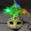 Venetian Venice Glowing Feather LED Masker Woman Fancy Dance Party Eye Mask Carnival Halloween Masquerade Cosplay Costume