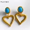 Bengelen oorbellen huanzhi mode blauw steen big hart holle goud kleur piercing drop oorbel voor vrouwen 2024 feest vrouwelijke sieraden groothandel